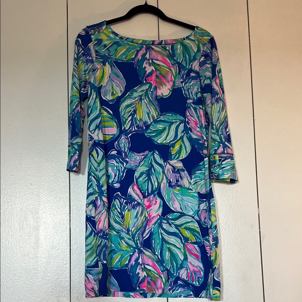 Lilly Pulitzer Blue Dress with Multicolor Leaf Design